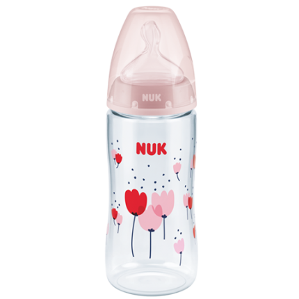 NUK First Choice+ Biberón de 300 ml con tetina de silicona, para bebés de 6-18  meses, válvula anticólicos, libre de bisfenol A y con indicador de  temperatura, rojo : : Bebé